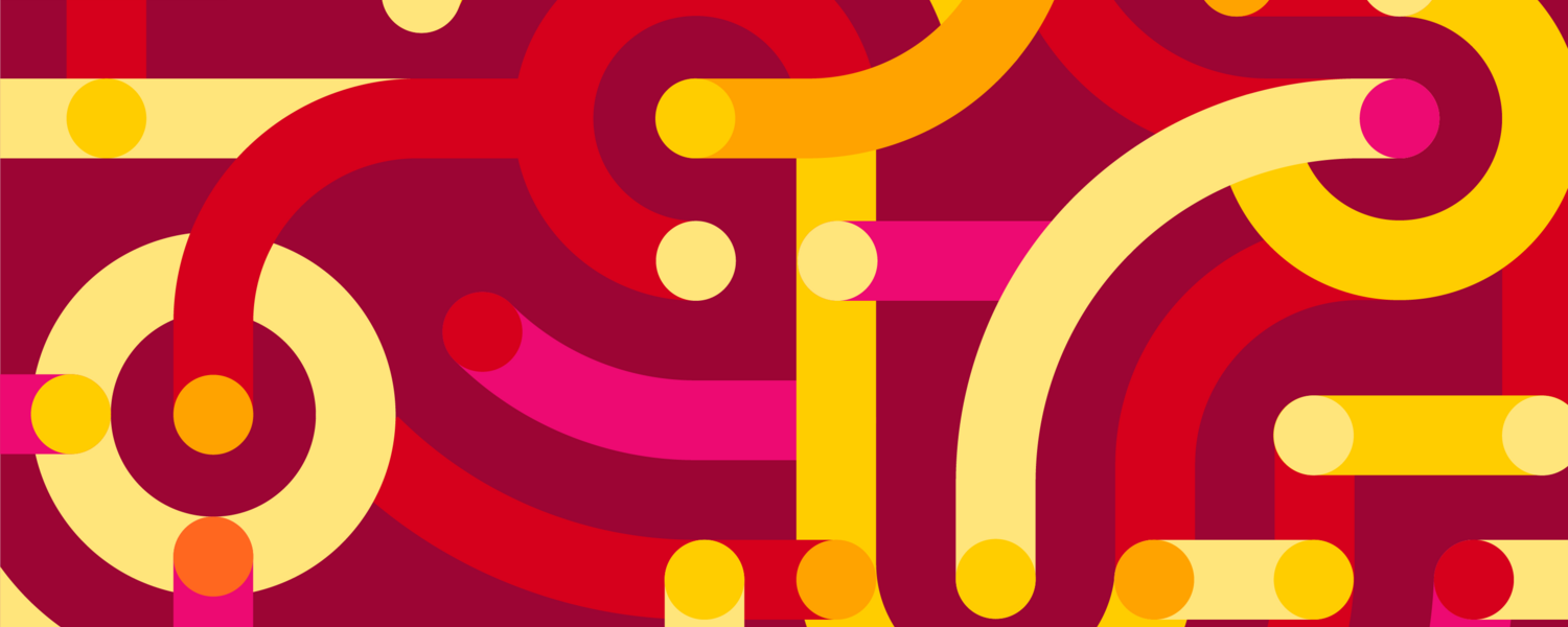 Abstract image of red, pink, and orange connecting dots and lines