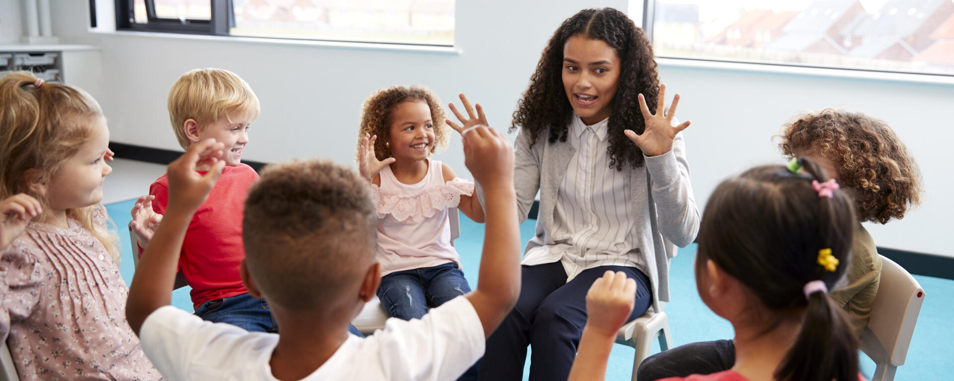 teacher with kids in classroom