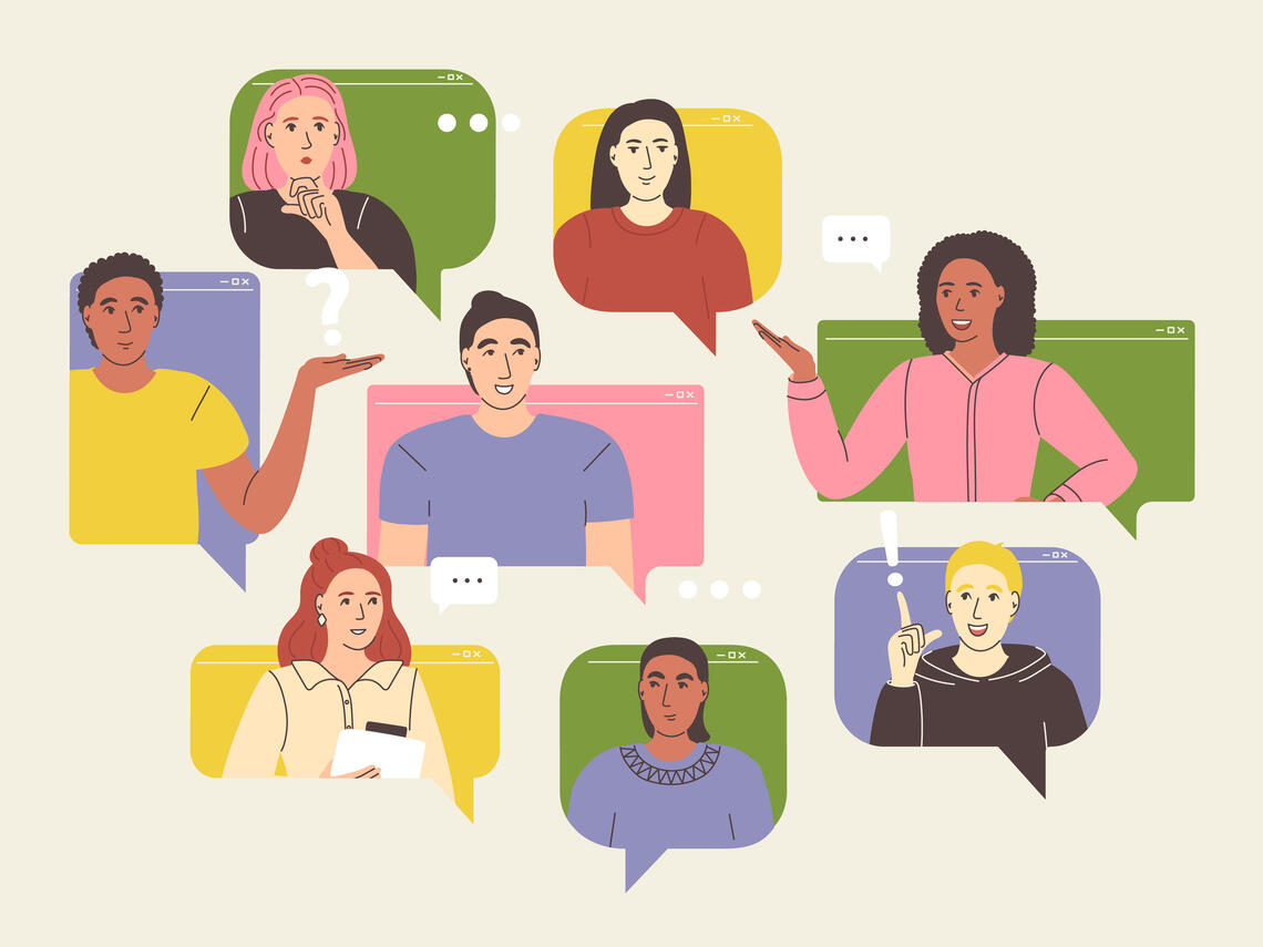 Illustration of people in speech bubbles 