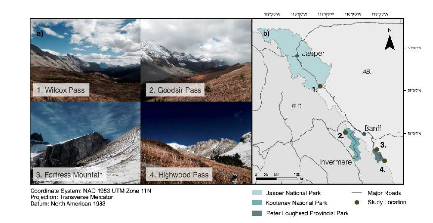 Location of study sites in the Canadian Rocky Mountains