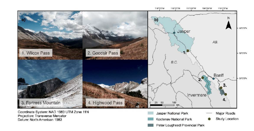Location of study sites in the Canadian Rocky Mountains Location of study sites in the Canadian Rocky Mountains