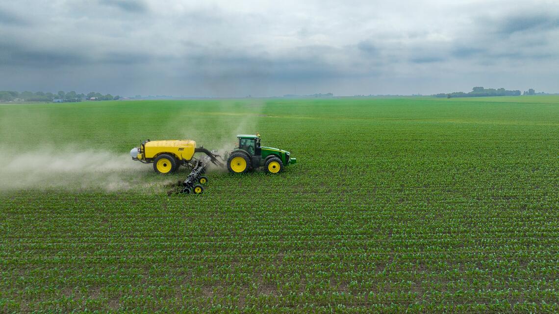 Sidedressing nitrogen on 24 rows of corn in one pass.