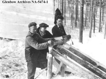First prisoners at work in Prisoner of War Camp, Kananskis, Alberta (1939).
