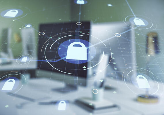 Image of a computer with locks over it 